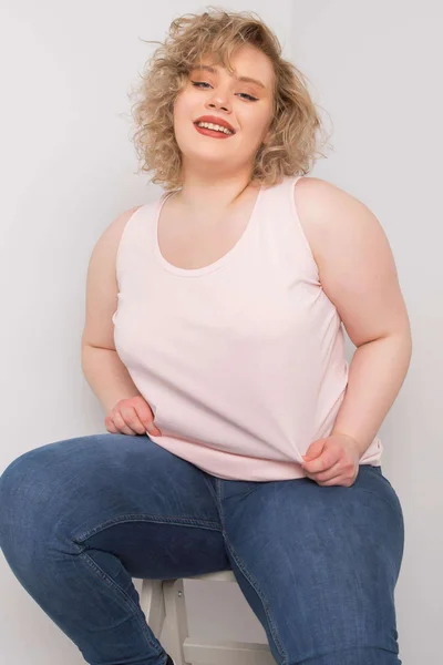 Dámský top Keyla Fashionhunters světle růžový plus size