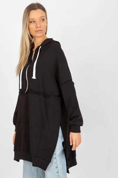 Dámská oversized černá mikina s kapucí a rozparky Fashionhunters