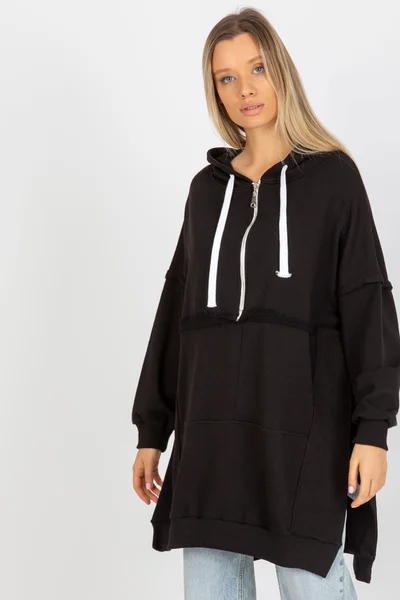 Dámská oversized černá mikina s kapucí a rozparky Fashionhunters