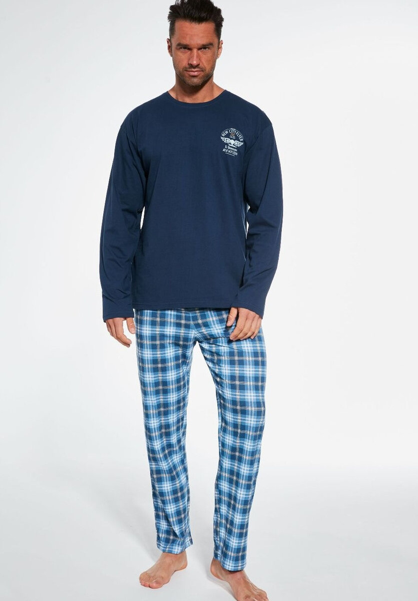 Mužské pohodlné bavlněné pyžamo Cornette, Tm. modrá L i321_72245-448219