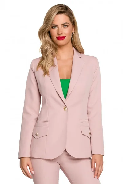 Dámská krepová bunda s dvojitou kapsou a klopou - růžová elegance