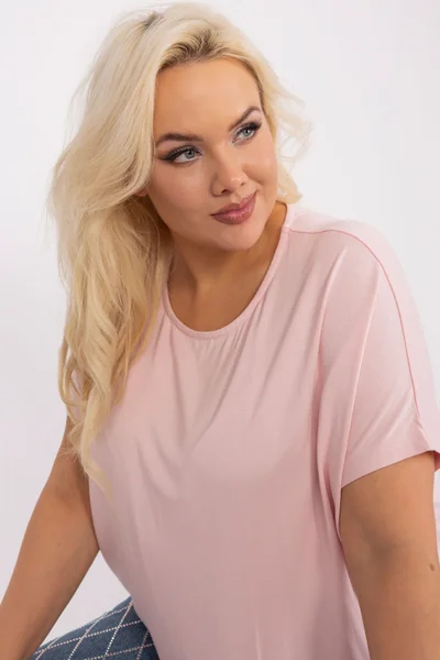 Růžová plus size dámská halenka s nášivkou - Letní návrh FPrice