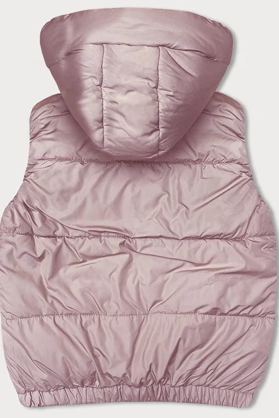 Růžová péřová vesta s kapucí J.STYLE - Elegantní zateplená dámská vesta