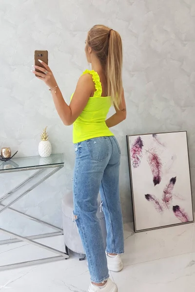 Neonová žlutá volánková bandeau halenka - K-Fashion