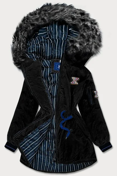 Černá zimní parka s kožešinovou kapucí - Ann Gissy