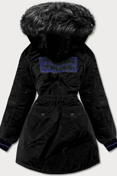 Černá zimní parka s kožešinovou kapucí - Ann Gissy
