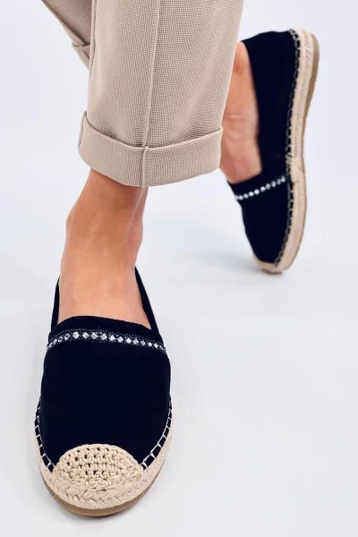 Stylové semišové espadrilky s kamennou aplikací Inello