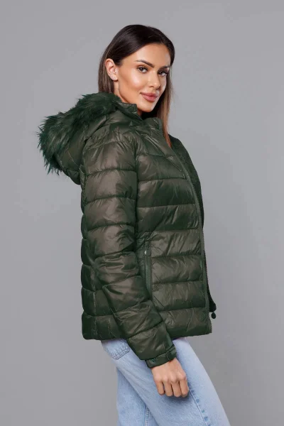 Zateplená khaki bunda s kapucí W COLLECTION