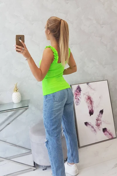 Dámská neonová volánková halenka bez ramínek K-Fashion