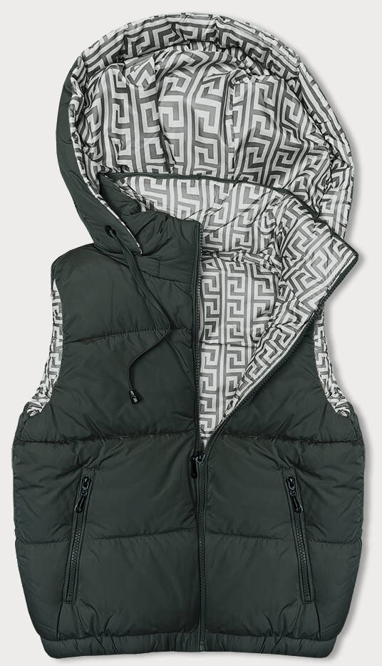 Zimní péřová dámská vesta s kapucí v army stylu od J.STYLE, odcienie zieleni S (36) i392_22712-46