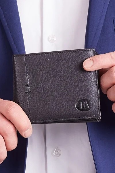 Pánská vodorovná kožená peněženka bez zapínání, černá FPrice