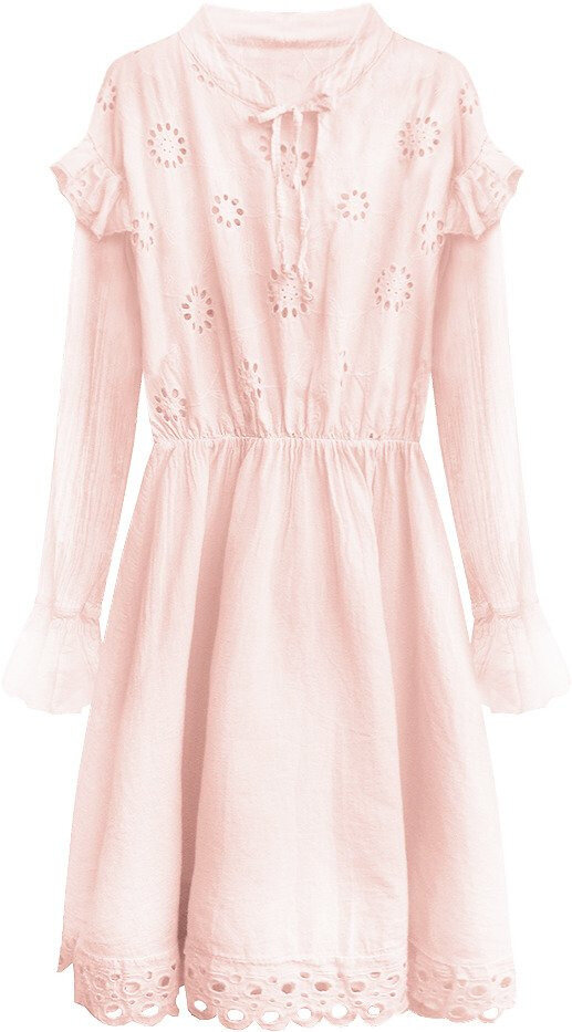 Bavlněné dámské šaty v pudrově růžové barvě s výšivkou 5V0O7 MADE IN ITALY, Růžová ONE SIZE i392_12608-50