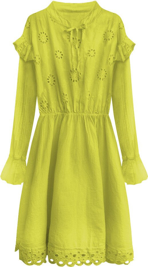 Bavlněné dámské šaty v limetkové barvě s výšivkou 2SV7Z8 MADE IN ITALY, odcienie zieleni ONE SIZE i392_12613-50
