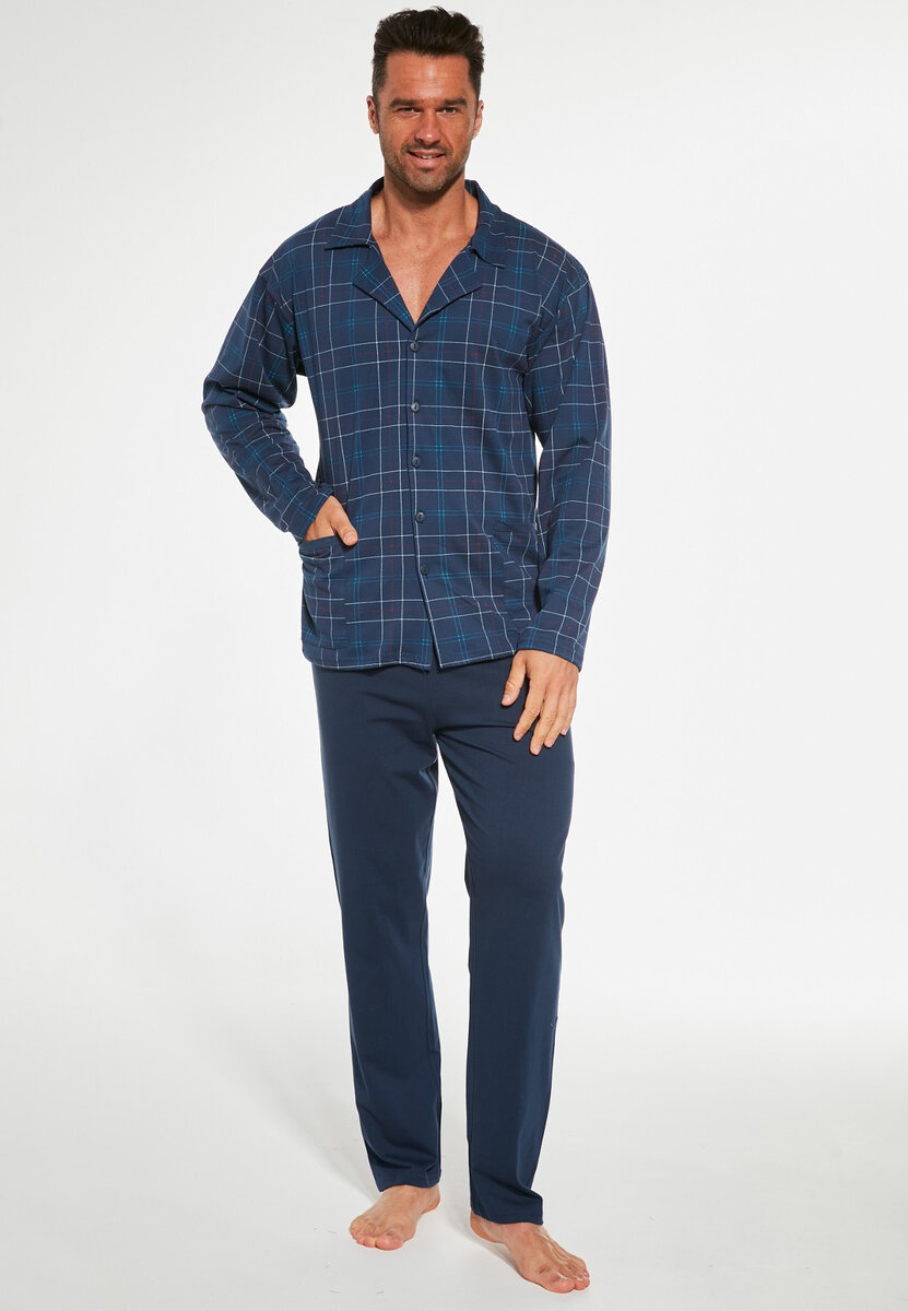 Kostkované pánské zipové pyžamo v džínovině, džínovina XL i384_58288982