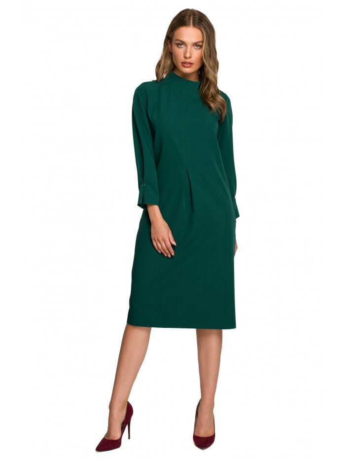 Dámské 56815 Volné šaty s vysokým límcem - zelené Style, EU S i529_8993472771190813788