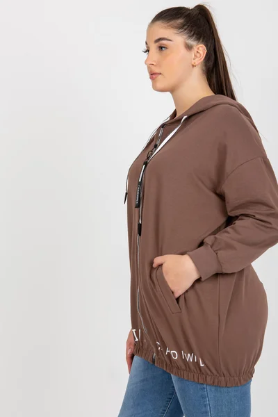 Dámská hnědá plus-size mikina na zip Fashionhunters