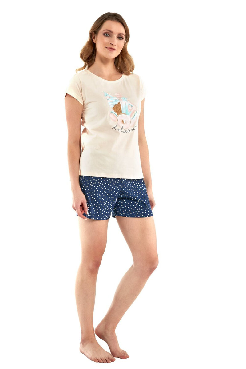 Jemné broskvové pyžamo pro ženy od Cornette s modrými puntíky, broskvová XL i41_82118_2:broskvová_3:XL_