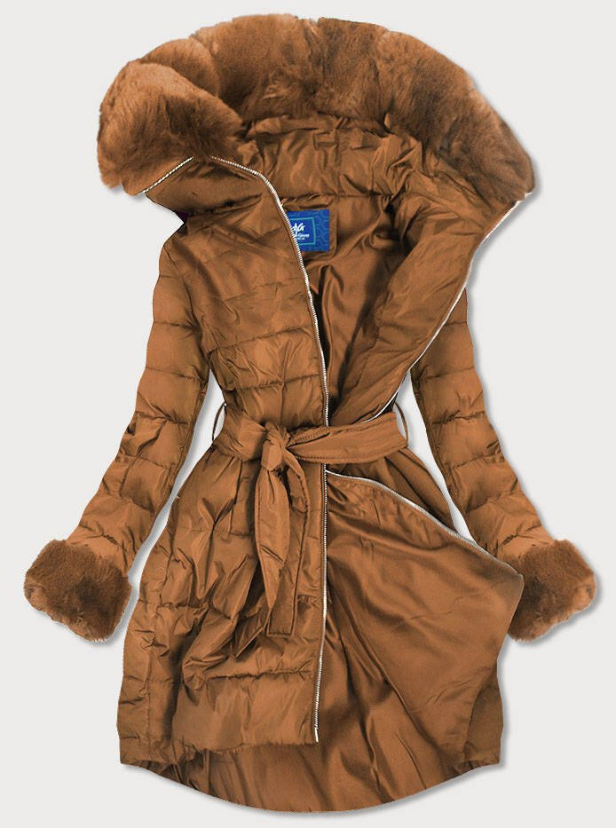 Zimní dámská prošívaná bunda s kožešinou Ann Gissy, odcienie brązu XXL (44) i392_16000-48