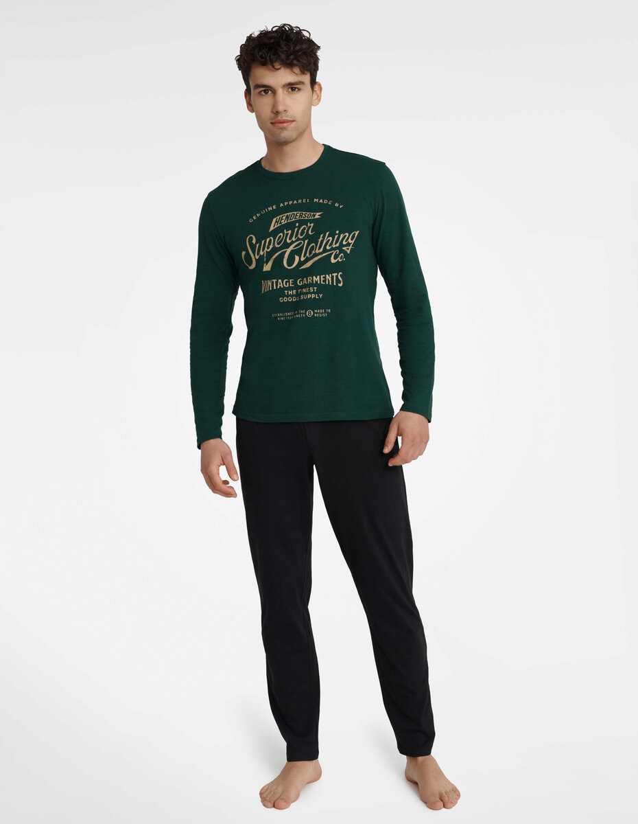 Zeleno-černé Pyžamo s Nápisem - Pohodlný Střih, L i556_61732_63935_35