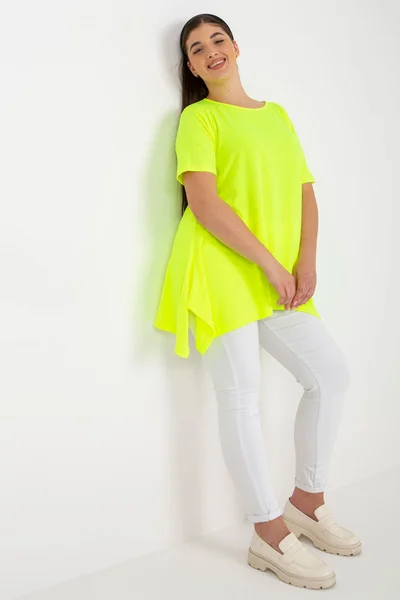 Fashionhunters fluoro žlutá viskózová halenka plus size