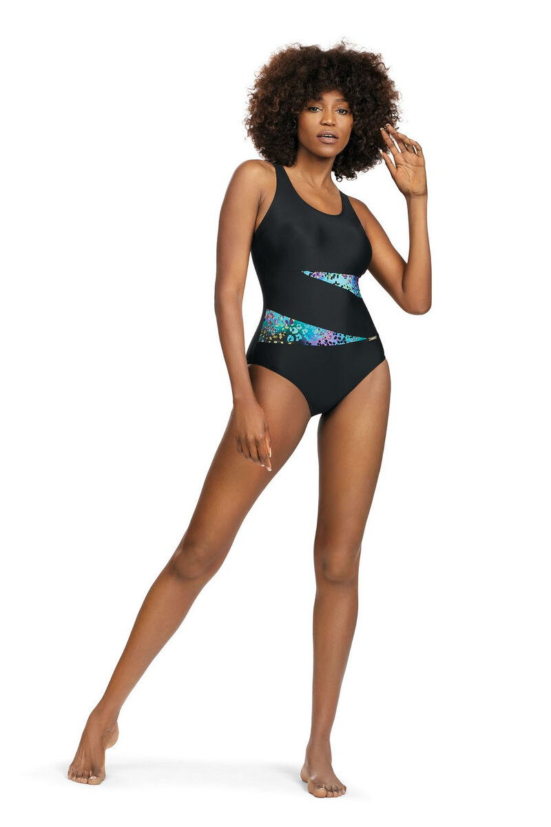 Sportovní dámské plavky Síťované Vložky Mikrovlákno, černá XL-42 i384_47506726