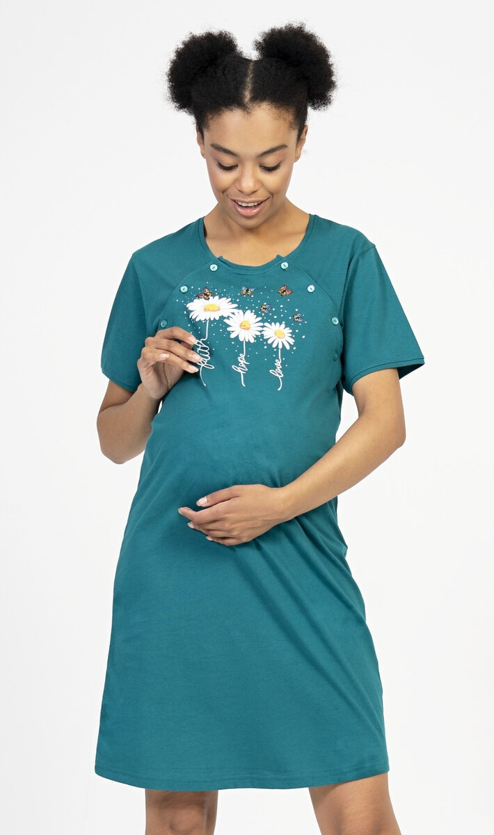 Dámská noční košile mateřská Kopretiny Vienetta, tmavě zelená XL i232_8852_55455957:tmavě zelená XL