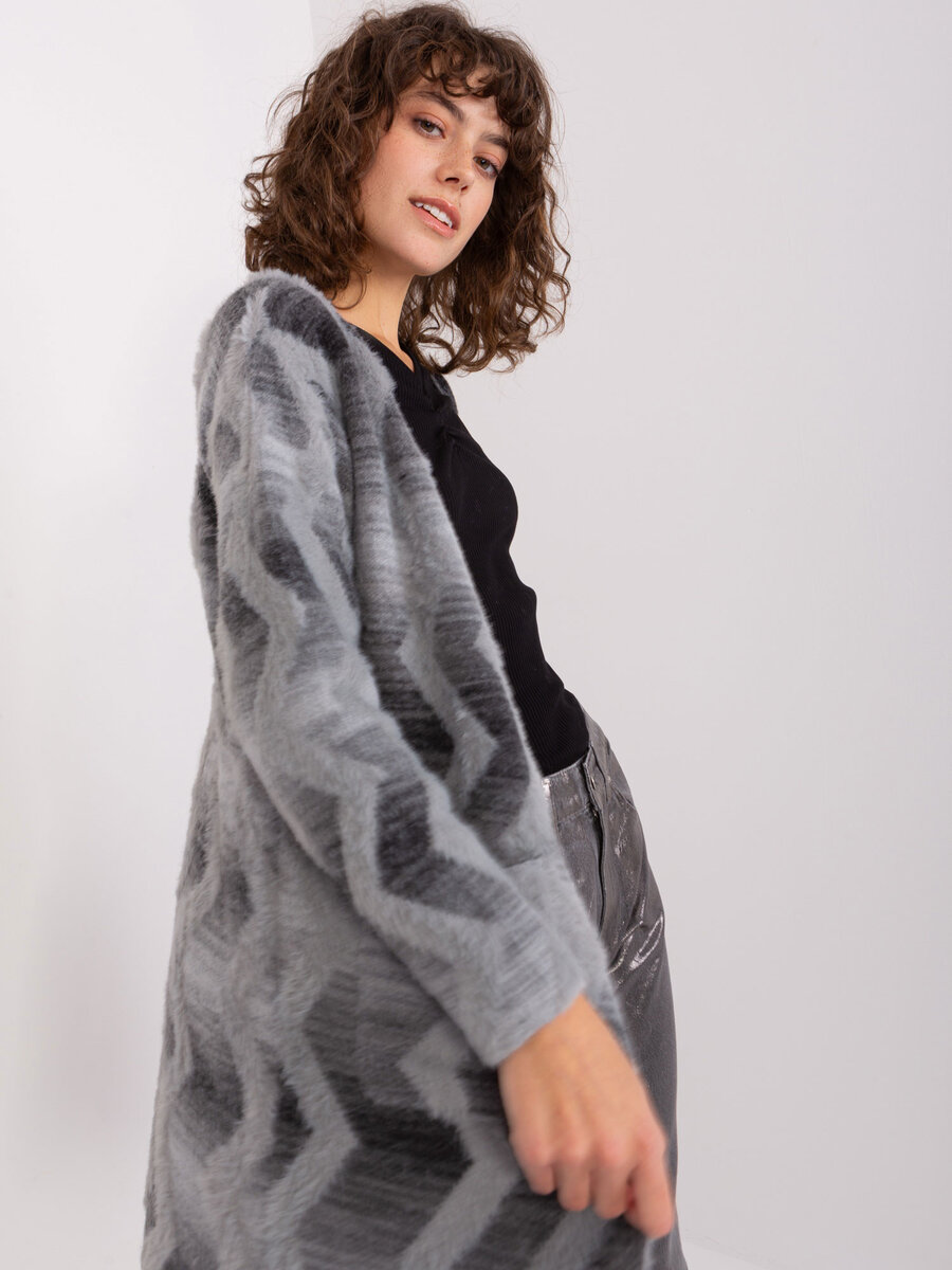 Šedý dámský svetr s kapsami - Geometrický styl, jedna velikost i523_2016103473526