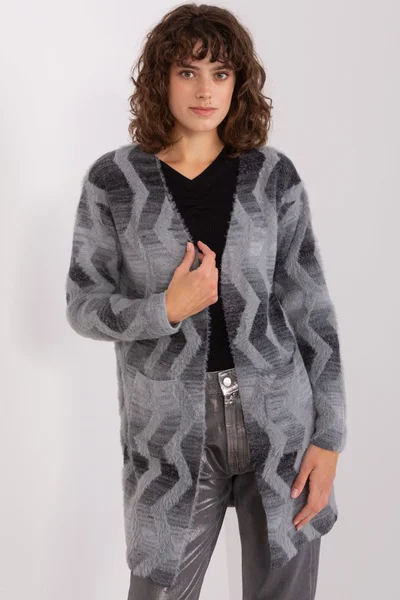 Šedý dámský svetr s kapsami - Geometrický styl