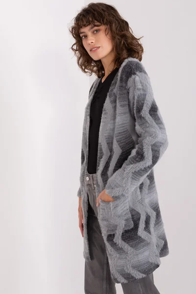 Šedý dámský svetr s kapsami - Geometrický styl