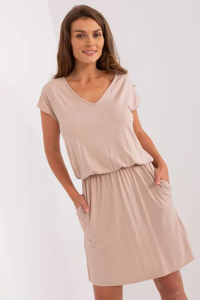 Beige mini šaty s zavazováním RUE PARIS - Elegantní letní móda