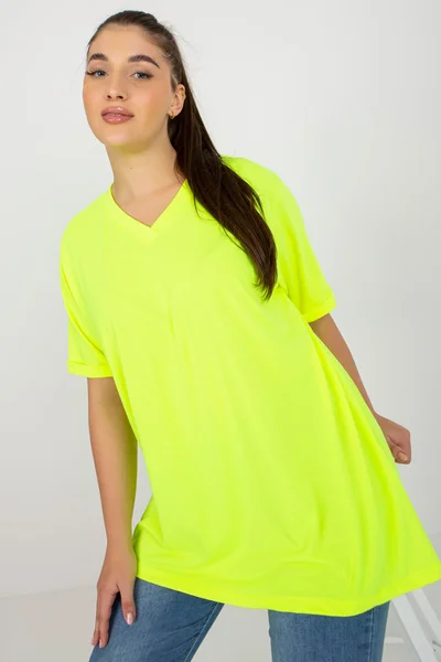 Fashionhunters Fluo žlutá plus size dámská halenka