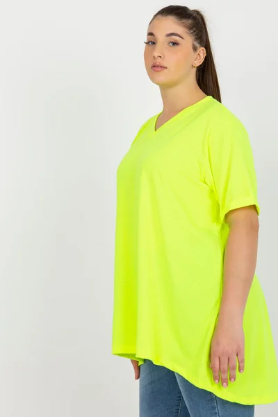 Fashionhunters Fluo žlutá plus size dámská halenka