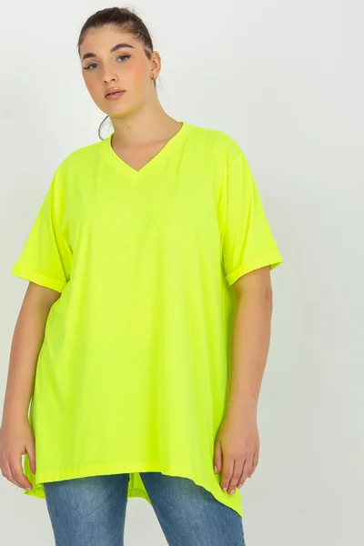 Fashionhunters Fluo žlutá plus size dámská halenka