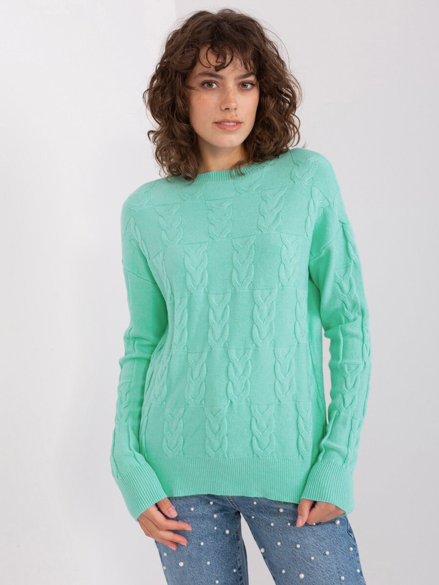Kostkovaný mátový svetr s vlnou - Ležérní dámský kousek, jedna velikost i523_2016103472437