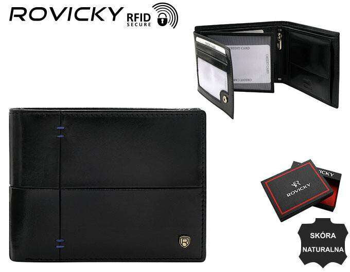 Klasická pánská peněženka z černé přírodní kůže - ROVICKY®, jedna velikost i523_5903051106675
