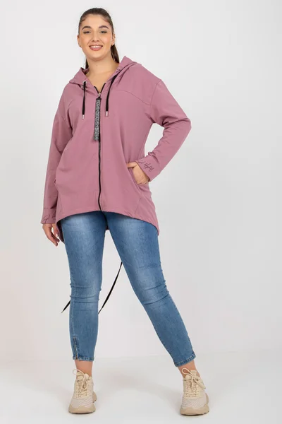 Dámská růžová žebrovaná plus size mikina na zip Fashionhunters