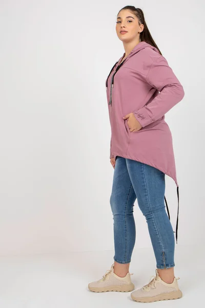 Dámská růžová žebrovaná plus size mikina na zip Fashionhunters