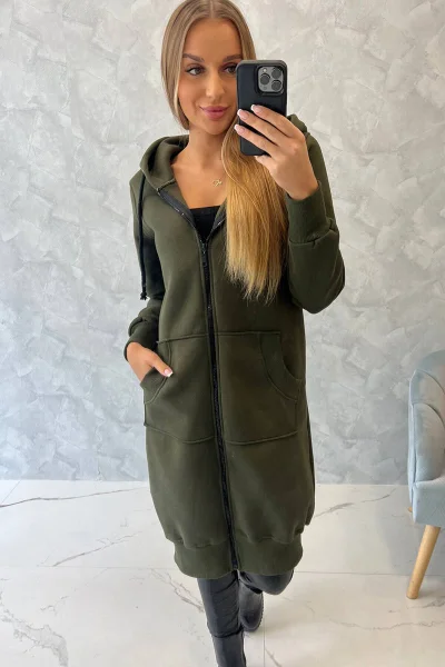 Mikina dámská zateplená s kapucí khaki K-Fashion