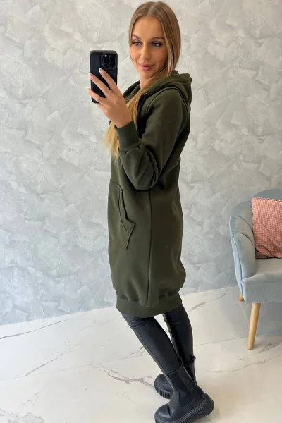 Mikina dámská zateplená s kapucí khaki K-Fashion