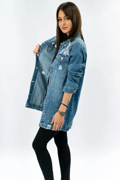 Dlouhá světle modrá dámská džínová oversize bunda 29P9Z IZZY DENIM