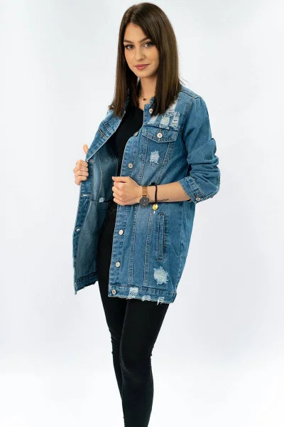 Dlouhá světle modrá dámská džínová oversize bunda 29P9Z IZZY DENIM