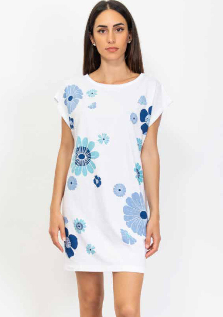Dámské letní šaty Siélei s bavlněným materiálem a kulatým výstřihem, Bílá S i321_35591-261275