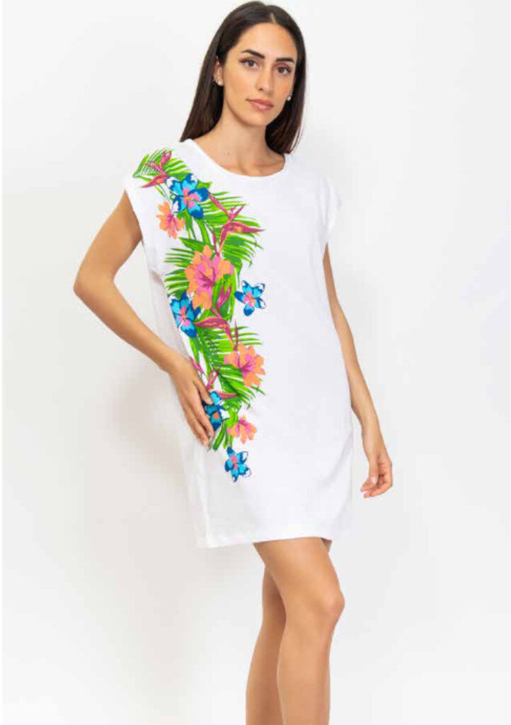 Dámské letní šaty Siélei s kulatým výstřihem a aplikací, Bílá S i321_35592-261280