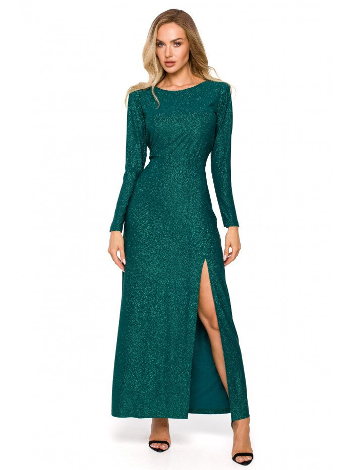 Dámské 8V38A Maxi šaty s dlouhými rukávy - smaragdové Moe, EU XXL i529_2854471521092336