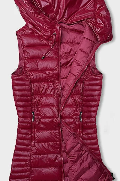 Červená péřová vesta s kapucí pro ženy od J.STYLE