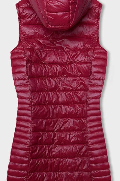 Červená péřová vesta s kapucí pro ženy od J.STYLE