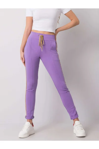 Violetové dámské kalhoty s lemováním