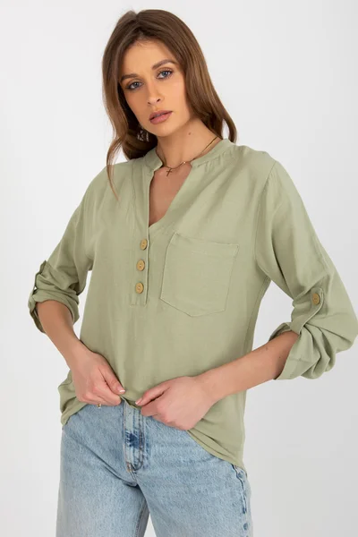 Zelená dámská košile FPrice s dlouhým rukávem - velikost S