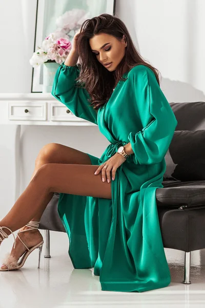 Zelené maxi šaty Anisa pro kojící ženy - IVON