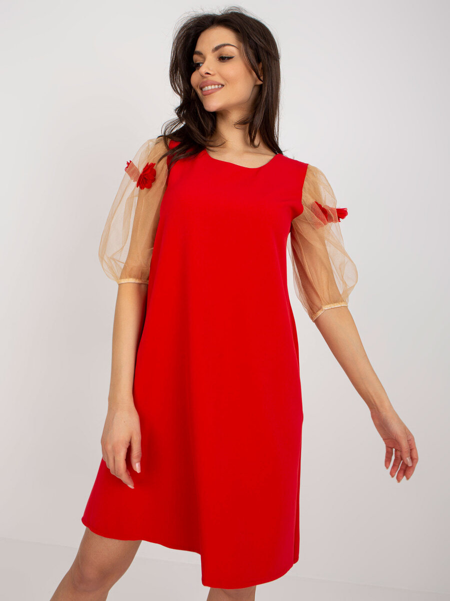 Červené dámské šaty SK s elegantním střihem od FPrice, 40 i523_2016103371761